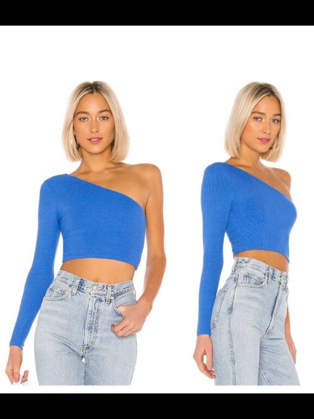 Revolve superdown One-Shoulder Long Sleeve Crop Top in Cobalt Blue